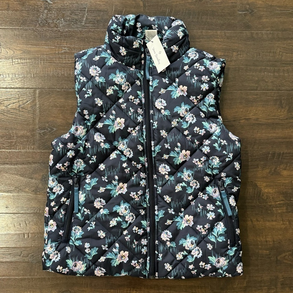 Vera Bradley Floral Zip Front Puffer‎ Vest Size Small